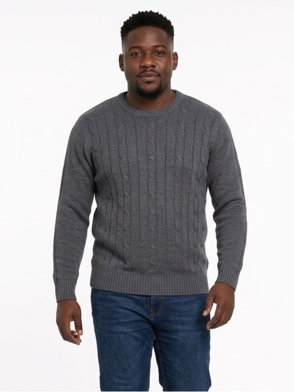 Oscar de la Renta Mens Gray Cable Knit Crew Neck Sweater Size M Cotton Blend